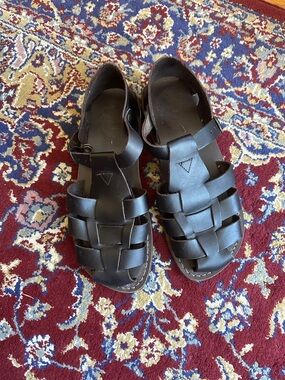 Men's Black Leather Fisherman Jerusalem Sandals